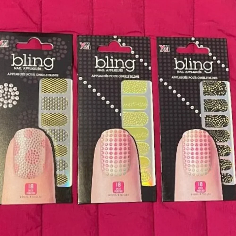 BRAND NEW ~ 3 PACKAGES OF BLING NAIL APPLIQUE WRAPS ~ 18 PIECES IN EACH PACKAGE